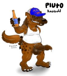 absurd_res alcohol anthro balls beer beverage big_balls big_penis bodily_fluids bottle bottomless brown_body clothed clothing colored container dripping erection genital_fluids genitals gnoll grin hair hat headgear headwear hi_res humanoid_genitalia humanoid_penis hybrid hyena kobold long_hair male mammal mullet penis pluto_(sinsandvirtues) precum precum_drip pubes rad-lizer redneck scratching_butt scruffy small_but_hung smile solo third-party_edit trucker_hat unavailable_at_source vein veiny_penis