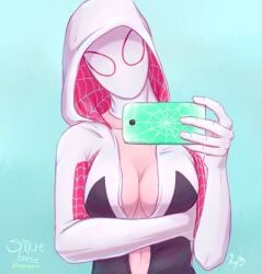 breasts cleavage female female_focus female_only gwen_stacy light-skinned_female light_skin marvel smutbase spider-gwen