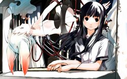 black_hair headset houden_eizou long_hair school_uniform serafuku