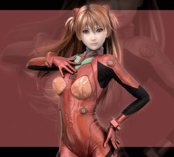 1girls 3d asuka_langley_sohryu blue_eyes brown_hair clothing female female_only fully_clothed hand_on_hip hip_focus ikedan long_hair neon_genesis_evangelion pilot_suit plugsuit realistic science_fiction small_breasts solo twintails zoom_layer