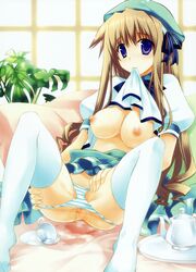 ariko_yohichi nipples no_bra oppai panties panty_pull shirt_lift thighhighs wet