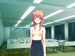 clothing long_hair long_skirt mind_control school_uniform skirt small_breasts soushinjutsu_3 topless