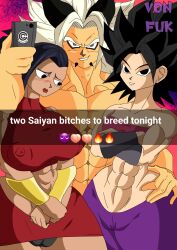 1boy 2girls abs alternate_breast_size big_ass big_breasts big_butt big_hips big_nipples big_thighs black_hair caulifla dominant_male domination dragon_ball dragon_ball_af dragon_ball_super english_text female female_saiyan female_virgin flushed flushed_face imminent_sex kale large_ass large_breasts large_hips large_thighs male multiple_girls muscular muscular_female nude nude_male phone phone_view selfie smiling submissive submissive_female text text_box thick thick_ass thick_thighs tight_clothing tomboy virgin von_fuk white_hair xicor_(dbaf) zaiko_(dbaf)