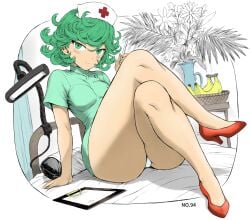 1girls color green_eyes green_hair mogudan one-punch_man perfect_legs tatsumaki thick_thighs thighs thighs_together