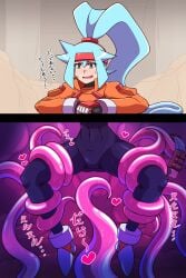 1girls ashe_(megaman_zx) bodysuit clothed clothed_female clothing female green_eyes holding_legs imminent_rape imminent_sex light-skinned_female long_hair mega_man mega_man_zx_advent noburockman ponytail silver_hair solo spread_legs stuck tentacle tentacle very_long_hair