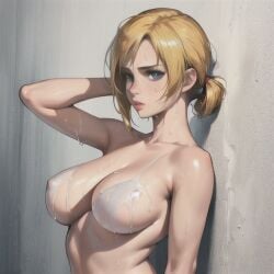 ai_generated annie_leonhardt attack_on_titan blonde_hair breasts katsuprime shower stable_diffusion sweat wet