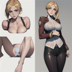 ai_generated annie_leonhardt attack_on_titan blonde_hair blue_eyes breasts katsuprime multiple_views see-through stable_diffusion tight_clothing