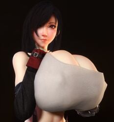 1girls 3d 3d_(artwork) alternate_breast_size black_hair breasts breasts_bigger_than_head breasts_bigger_than_torso cleavage enormous_breasts female female_only female_solo final_fantasy final_fantasy_vii gigantic_breasts gloves hair_over_one_eye hands_on_breasts huge_breasts human human_female human_only human_solo hyper hyper_breasts looking_at_viewer massive_breasts midriff midriff_baring_shirt nipples_visible_through_clothing red_eyes solo solo_female thin_waist tifa_lockhart top_heavy vaako