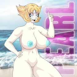 beach cartoon_network female futekablon gem_(species) huge_breasts naked pearl_(steven_universe) solo_female steven_universe thick_thighs