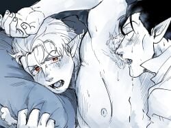 2boys armpit_fetish armpit_hair armpits draluc kyuuketsuki_sugu_shinu male male_only no_visible_genitalia pillow ronaldo_(the_vampire_dies_in_no_time) tears the_vampire_dies_in_no_time vampire yaoi