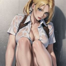 ai_generated annie_leonhardt attack_on_titan blonde_hair katsuprime see-through_clothing stable_diffusion sweat