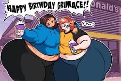 2boys belly big_ass bottom_heavy brown_hair dialogue fat femboy gammanaut glasses grimace_shake huge_ass imminent_disaster large_ass mcdonald's meme obese obese_male original_character overweight overweight_male patty_(gammanaut) pressed_together red_hair sammy_(gammanaut) tagme text wide_hips