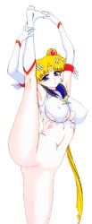 big_breasts bishoujo_senshi_sailor_moon blonde_hair blue_eyes breasts clothing erect_nipples erect_nipples_under_clothes female_focus flexible kuroinu_juu leg_up medium_breasts nipples pussy sailor_moon simple_background t-square_position torn_clothes transparent_background twintails usagi_tsukino