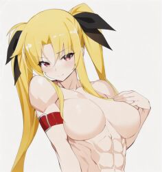 abs ai_generated blonde_hair fate_testarossa muscular_female nude red_eyes