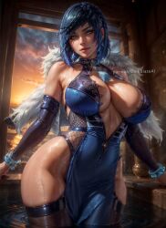 1girls ai_generated curvy curvy_body curvy_female darkblazeai female_focus female_only genshin_impact hi_res huge_breasts seductive_look short_hair stable_diffusion yelan_(genshin_impact)