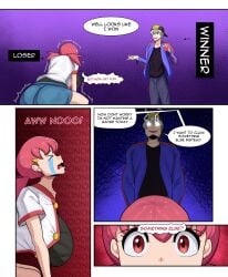 1boy 1girls breasts comic_page defeated dialogue english_text fake_face female huge_breasts light-skinned_female light-skinned_male light_skin male nintendo pink_hair pokemon pokemon_gsc pokemon_hgss thick_thighs whitney_(pokemon)