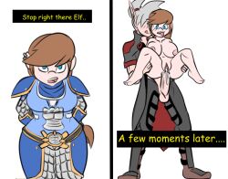 1boy 1girls anal anal_sex blizzard_entertainment blood_elf blue_eyes brown_hair cum cum_in_ass cum_in_pussy cum_inside gnome gnome_(warcraft) interspecies legs_held_open linny_lot original_character sex tahk_(artist) tahk_silverheart warcraft world_of_warcraft