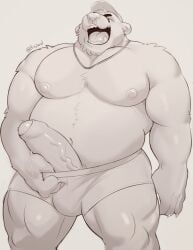 2022 anthro barazoku baseball_cap bear belly big_pecs big_penis bin_(artist) bin_(character) bodily_fluids bulge clothed clothing dripping erection facial_piercing foreskin genital_fluids genitals giant_panda hat headgear headwear hi_res jewelry male mammal monochrome muscular muscular_male necklace nipples nose_piercing nose_ring open_mouth open_smile overweight overweight_male partially_retracted_foreskin pecs penis piercing portrait precum precum_drip presenting presenting_penis ring_piercing shaded simple_background smile solo thick_thighs three-quarter_portrait topless underwear vein veiny_penis