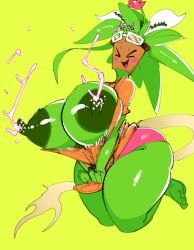 1girls big_breasts blaster_master breasts female flora_fauna goatboydraws green_body huge_breasts kanna_(blaster_master) lactating lactation mob_face plant_girl plantie solo thick_thighs unusual_lactation