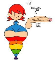 1futa 2023 bottom_heavy cherry_(wynflex) flat_colors freckles freckles_on_face fully_clothed futa_only futanari huge_ass huge_cock huge_hips huge_thighs human light-skinned_futanari looking_at_viewer mob_face oc original_character overalls rainbow_socks red_hair simple_eyes simple_face socks standing text thick_thighs thighhighs wide_hips wynflex