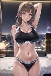 1girls ai_generated armpits arms_behind_back arms_behind_head arms_up bed bedroom belly belly_button big_breasts blacked_clothing blush brown_hair brunette cheating cleavage cuckold do_you_love_your_mom_and_her_two-hit_multi-target_attacks? female_focus gym_uniform hair_ornament happy housewife huge_breasts imminent_sex indoors large_breasts light-skinned_female light_skin long_hair looking_at_viewer mature_female milf misspelling more_at_source mother motherly_cuckold navel netorare oosuki_mamako purple_eyes smile smiling solo sports_bra sportswear standing thick_thighs thighs tsuujou_kougeki_ga_zentai_kougeki_de_ni-kai_kougeki_no_okaasan_wa_suki_desu_ka? underwear vercetti voluptuous voluptuous_female wavy_hair wide_hips wife window