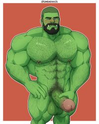 1boy abs bara beard biceps big_penis highres huge_cock male male_focus male_only muscular nude orc pecs penis simshenko solo solo_male vein veiny_penis