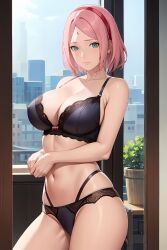 1girls ai_generated big_breasts blush bob_cut boruto:_naruto_next_generations bra breasts cleavage curvaceous facial_mark female female_only forehead_mark green_eyes hairband haruno_sakura jordan53 lingerie long_hair looking_at_viewer mature mature_female midriff milf mimi_ai nai_diffusion naruto naruto_(series) panties pink_hair pinup sakura_haruno solo solo_focus stable_diffusion underwear voluptuous