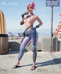 3d alternate_version_available areolae beach beach_chair blender blurry blurry_background bottomless bottomwear breasts chair clothed clothing cloud clouds detailed_background epic_games female female_focus female_only flip_flops fortnite gloves half-dressed half_naked hand_on_waist handwear highres leggings lewdrex looking_at_viewer medium_breasts nipples ocean ocean_(fortnite) outdoors outside pants pink_hair pose posing presenting presenting_breasts sand sandals shadow sky solo solo_focus standing sun sunlight topwear watermark