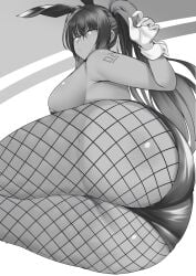 1girls 2022 absurd_res ass big_ass big_breasts blue_archive breasts bunny_ears bunnysuit female female_focus fishnet_legwear fishnet_stockings fishnets gloves greyscale huge_ass karin_(blue_archive) karin_(bunny)_(blue_archive) karin_(bunny_girl)_(blue_archive) large_ass long_hair looking_at_viewer looking_back monochrome onehaunt ponytail solo solo_female