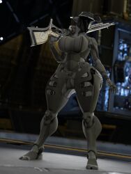 1girls 3d big_breasts breasts bungie cowboy_hat curvaceous curvy_figure destiny_(game) exo female fully_clothed holding_gun huge_thighs qzk_forte solo solo_female thick_thighs tight_clothing wide_hips