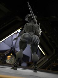 1girls 3d 3d_(artwork) big_ass big_breasts breasts bubble_butt bungie cowboy_hat destiny_(game) exo female holding_gun huge_ass qzk_forte solo solo_female thick_thighs tight_clothing wide_hips