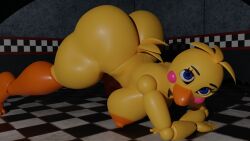 3d blue_eyes bouncing_ass bouncing_breasts five_nights_at_freddy's five_nights_at_freddy's_2 fnaf furry jack-o_pose robot_girl runaboo_chica solo toy_chica_(fnaf) twerking yellow_skin