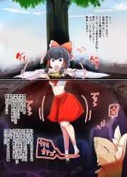 before before_and_after female japanese_text midriff pre-transformation reimu_hakurei stuck stuck_in_floor text thecovertgarden touhou translation_request