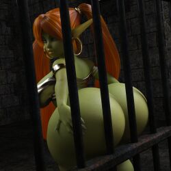 1girls 3d bent_over big_ass big_breasts bimbo blizzard_entertainment evolluision evolluisionist goblin goblin_(warcraft) goblin_female green_skin original_character prison red_hair shortstack solo trixie_hardfuse warcraft wide_hips world_of_warcraft