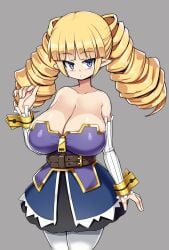 archer_(disgaea) big_breasts blonde_hair blue_eyes breasts cleavage clothed disgaea elf_ears huge_breasts large_breasts looking_at_viewer nippon_ichi_software pointy_ears sawati twintails