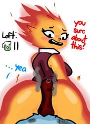 big_ass big_breasts breasts bubble_butt determination elemental_(pixar) ember_lumen fire fire_elemental fire_girl flame flame_girl flames hot_dogging hotdogging huge_ass lewdewott no_pain_no_gain ouch whats_cooking