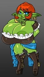 1girls bimbo blizzard_entertainment celestiallysin clothed goblin goblin_(warcraft) goblin_female green_skin huge_ass kinzi original_character red_hair red_head shortstack warcraft wide_hips world_of_warcraft