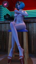 3d alcohol big_breasts blue_hair blue_skin breasts discko_widowmaker drinking earrings feet female high_heels hoop_earrings hoop_earrings_oversized legs legs_crossed lewdiq long_legs looking_at_viewer looking_down naked_footwear naked_heels night nude nude_female open_toe_shoes outside overwatch overwatch_2 sitting sitting_on_chair sunglasses_on_head tagme tanline tanlines toes widowmaker