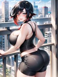 1girls ai_generated alternate_breast_size black_hair breasts female female_only hi_res huge_breasts human looking_at_viewer ruby_rose rwby seductive_look short_hair solo stable_diffusion voluptuous voluptuous_female