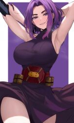 1girls armpits arms_behind_head arms_up big_breasts breasts busty child_bearing_hips edmun female hips huge_breasts kaina_tsutsumi lady_nagant light-skinned_female light_skin medium_hair my_hero_academia naughty_face pose posing purple_eyes purple_hair sensual sexy_armpits smile smipe thick_thighs thighs tsutsumi_kaina voluptuous wide_hips