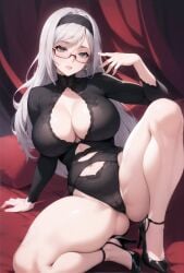 1girls ai_generated breasts cleavage female glasses high_heels huge_breasts light-skinned_female light_skin long_hair original original_character pale-skinned_female pale_skin spread_legs stable_diffusion stuffyai thighs white_hair