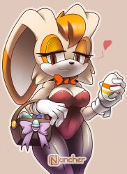 anthro basket blush breasts clothing easter easter_egg female heart lagomorph legwear leotard looking_at_viewer milf nancher nipple_bulge orange_hair playboy_bunny rabbit seductive solo sonic_(series) sonic_the_hedgehog_(series) tan_body tan_fur two_tone_body vanilla_the_rabbit