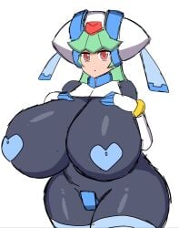 big_breasts bracelet green_hair hands_on_breasts heart_nipples mega_man mega_man_x_dive mega_man_zx mega_man_zx_advent momiji_(artist) nipple_covers pandora_(mega_man) red_eyes tagme thick_thighs