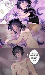 1boy black_hair blush brother_and_sister casual child's_drawing choker coffin completely_nude female human incest male medium_breasts nipples pale_skin raised_eyebrow siblings sleeping somnophilia the_coffin_of_andy_and_leyley translated vtbkkf