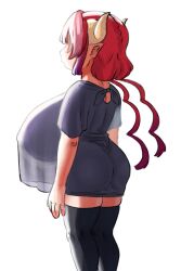 ass back_view big_breasts ilulu_(dragon_maid) incinerated_art kobayashi-san_chi_no_maidragon massive_breasts miss_kobayashi's_dragon_maid oversized_clothes see_through shortstack silhouette stockings thighhighs translucent_clothing