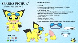 anus ass balls character_name english_text game_freak gender_symbol goggles goggles_on_forehead green_eyes hi_res mars_symbol model_sheet nintendo penis pichu pichu90 pokemon pokemon_(species) scarf sparks_(pichu90) text underwear