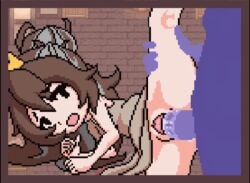 animated cum cum_on_lower_body cum_on_thigh cum_outside game_cg grabbing_legs happy happy_sex leg_grab leg_up legs_up lilmoonie messy_hair on_side pixel_animation pixel_art princess_and_conquest scar skinny wendigo_princess_(princess_and_conquest)