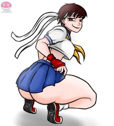 1female 1girls big_ass big_butt bottom_heavy bottomwear converse_shoes curvy fat_ass female female_focus female_only fighter huge_ass huge_butt lifting_skirt looking_at_viewer looking_back massive_ass massive_butt miniskirt sakura_kasugano school_uniform schoolgirl smile squatting street_fighter street_fighter_v thick thick_thighs thighs tomboy zirot