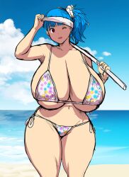 1girls beach belly_button big_breasts blue_hair breasts breasts_bigger_than_head breasts_bigger_than_torso enormous_breasts errorkazoo female female_only gigantic_breasts hourglass_figure huge_breasts human_female humanoid light-skinned_female massive_breasts original_character red_eyes rina_atherina_(errorkazoo) solo solo_female thick_thighs thighs thin_waist top_heavy top_heavy_breasts voluptuous voluptuous_female white_bikini white_bra white_panties wide_hips