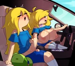 1boy 1girls adventure_girls adventure_time backpack bag big_breasts casual casual_exposure clothing cute driving exposed_breasts exposed_penis female finn_the_human fionna_the_human_girl handjob human incest inside_vehicle jerking_off jerkingoff jerkingoff_another legwear male manual multitasking neckwear no_bra pale_skin precum road_trip selfcest somescrub straight tagme thick_thighs vehicle wholesome